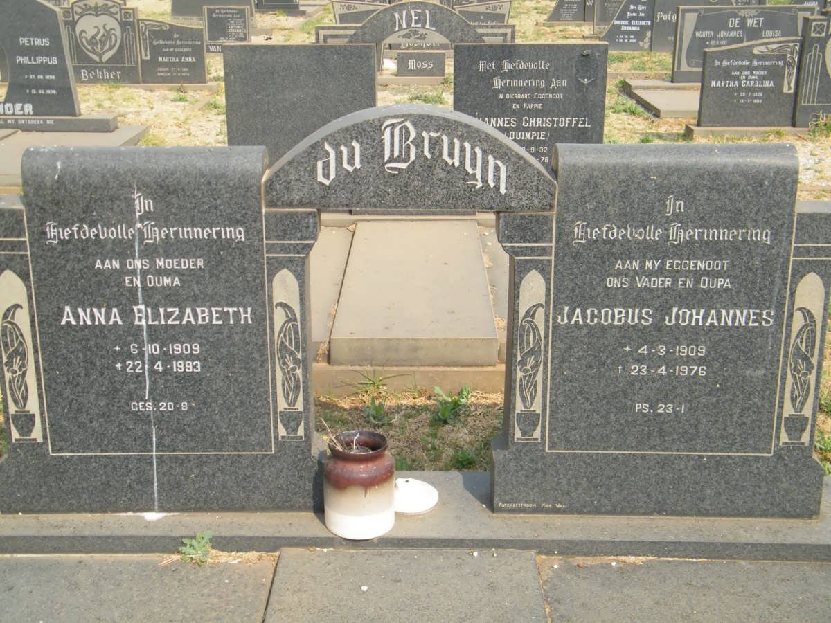 BRUYN Jacobus Johannnes, du 1909-1976 &amp; Anna Elizabeth 1909-1993 