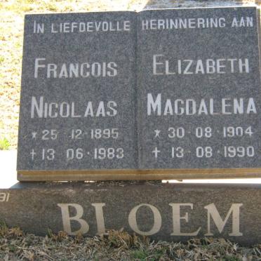BLOEM Francois Nicolaas 1895-1983 &amp; Elizabeth Magdalena 1904-1990