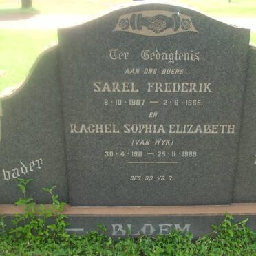 BLOEM Sarel Frederik 1907-1965 &amp; Rachel Sophia Elizabeth VAN WYK 1911-1989