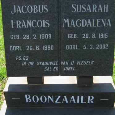 BOONZAAIER Jacobus Francois 1909-1990 &amp; Susarah Magdalena 1915-2002