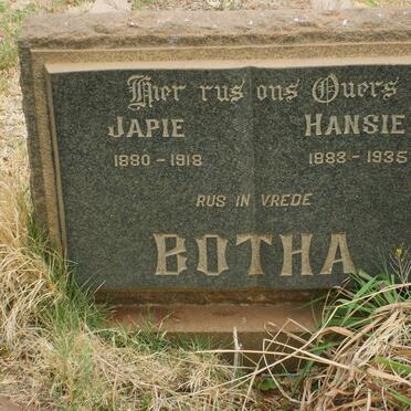 BOTHA Japie 1880-1918 &amp; Hansie 1883-1935