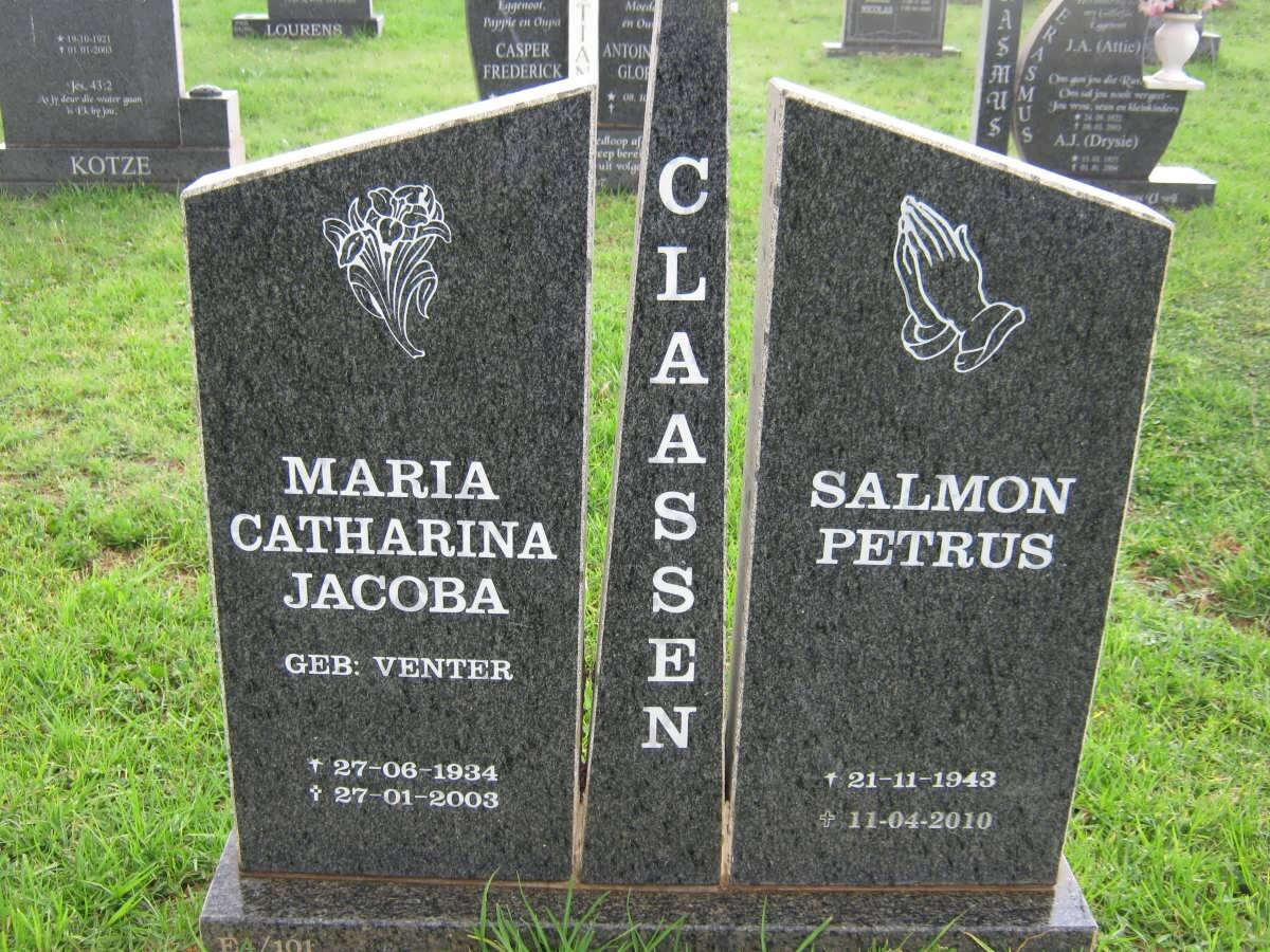 CLAASSEN Salmon Petrus 1943-2010 &amp; Maria Catharina Jacoba VENTER 1934-2003