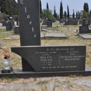 CLOETE Dirk Ryk Arnoldus 1947-1982 &amp; Berenthia Susannah Margaretha