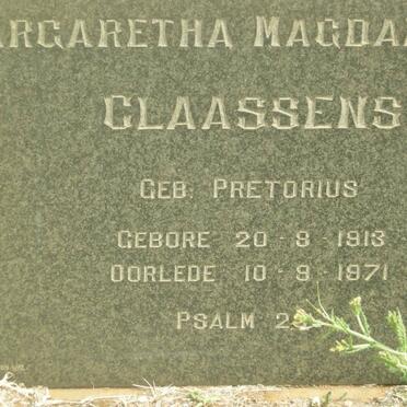 CLAASSENS Margaretha Magdalena nee PRETORIUS 1913-1971