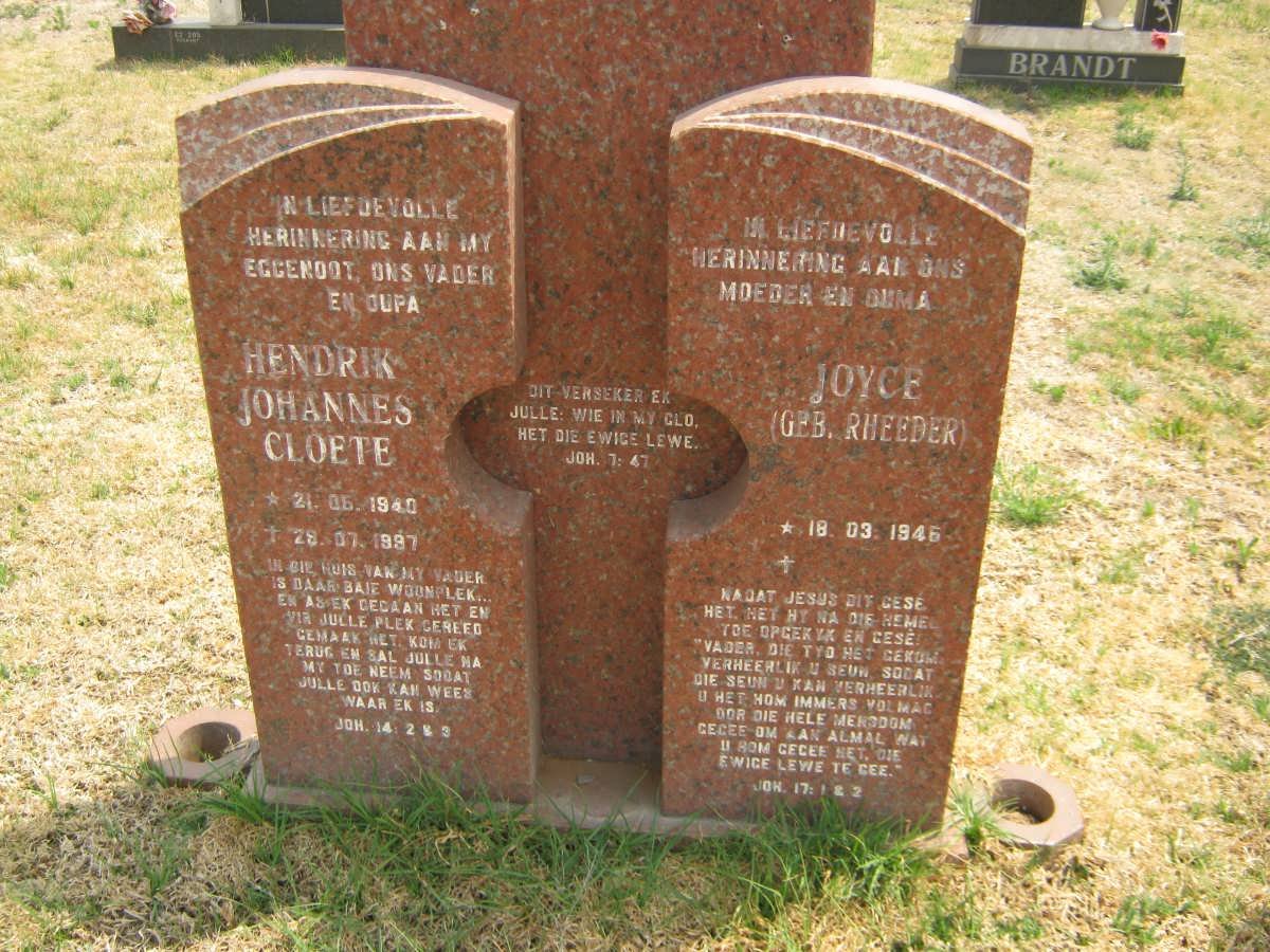 CLOETE Hendrik Johannes 1940-1997 &amp; Joyce RHEEDER 1946-