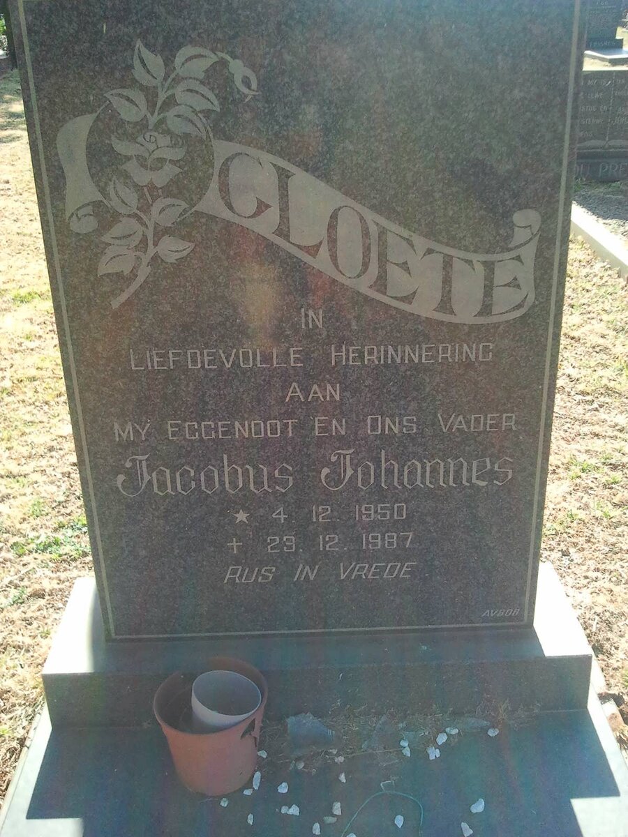 CLOETE Jacobus Johannes 1950-1987