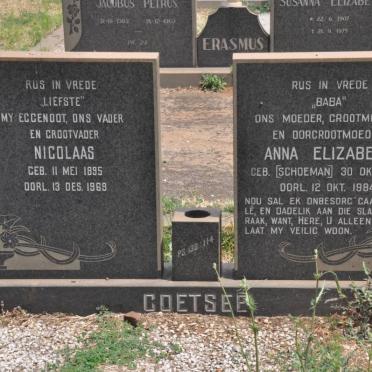 COETSEE Nicolaas 1895-1969 &amp; Anna Elizabeth SCHOEMAN 1909-1984
