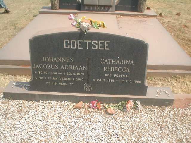 COETSEE Johannes Jacobus Adriaan 1884-1973 &amp; Catharina Rebecca POSTMA 1891-1980