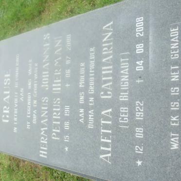 CRAUSE Hermanus Johannes Petrus 1911-2000 &amp; Aletta Catharina BLIGNAUT 1922-2008