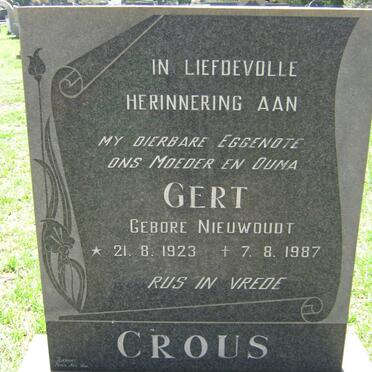 CROUS Gert nee NIEUWOUDT 1923-1987