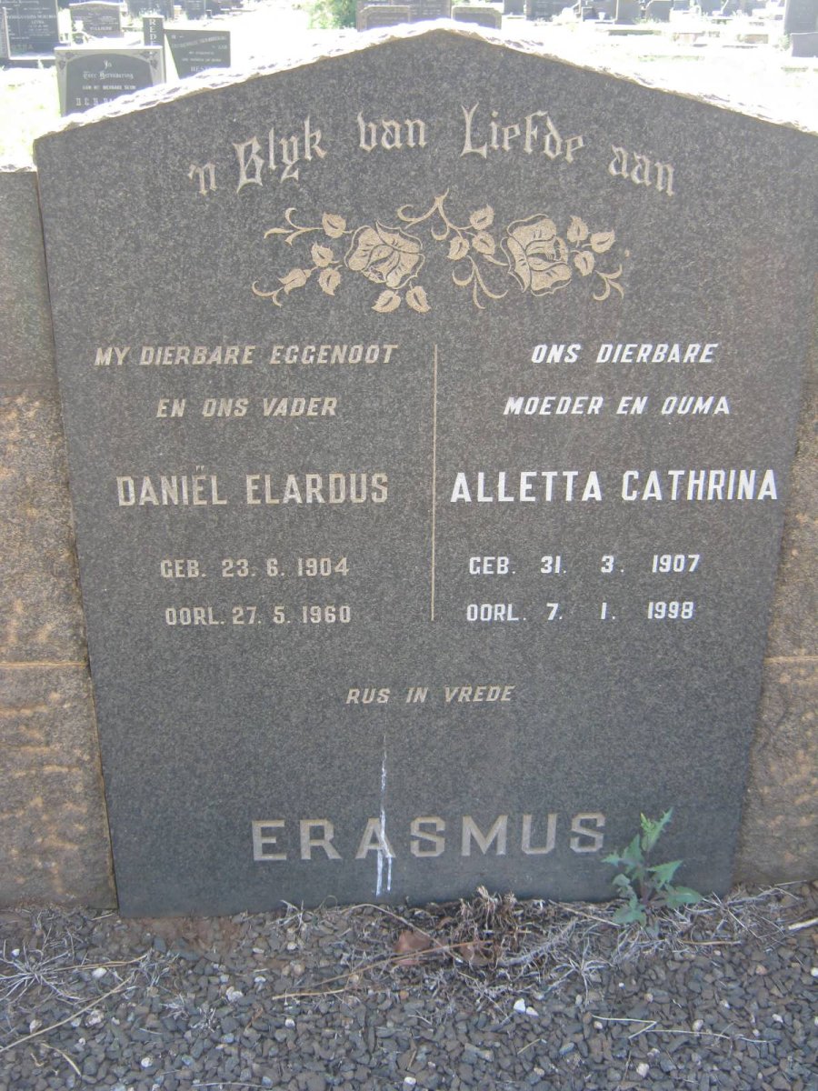 ERASMUS Daniël Elardus 1904-1960 &amp; Alletta Cathrina 1907-1998