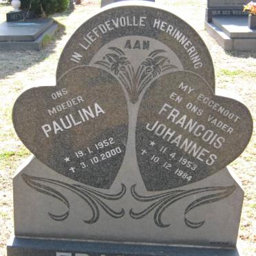 ERASMUS Francois Johannes 1953-1984 &amp; Paulina 1952-2000
