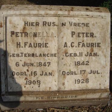 FAURIE Pieter A.C. 1842-1928 &amp; Petronella H. TERBLANCHE 1847-1908
