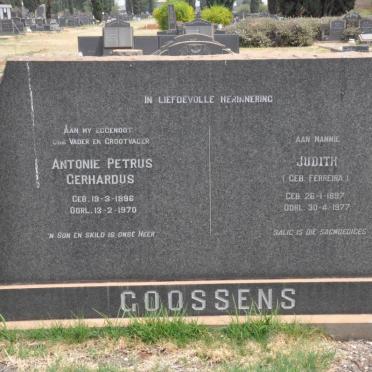 GOOSSENS Antonie Petrus Gerhardus 1896-1970 &amp; Judith FERREIRA 1897-1977