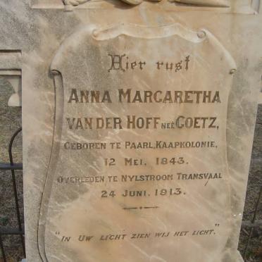 HOFF Anna Margaretha, van der nee GOETZ 1843-1913