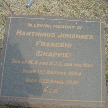 HOFF Marthinus Johannes Francois, van der 1894-1951