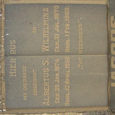 JACOBS Albertus S. 1874-1956 &amp; Wilhelmina 1870-1960