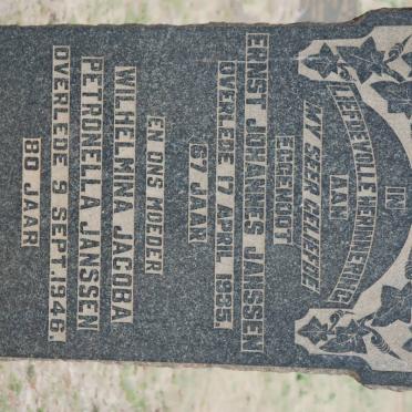 JANSSEN Ernst Johannes -1935 &amp; Wilhelmina Jacoba Petronella -1946