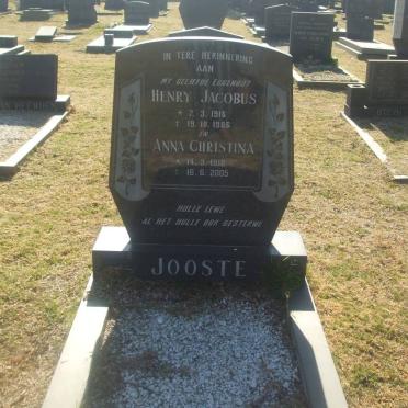 JOOSTE Henry Jacobus 1916-1986 &amp; Anna Christina 1918-2005