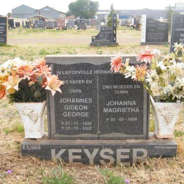 KEYSER Johannes Gideon George 1939-2000 &amp; Johanna Magrietha 1938-