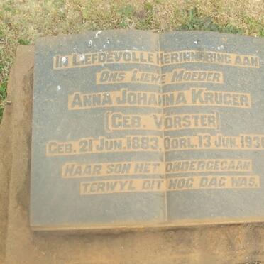 KRUGER Anna Johanna nee VORSTER 1883-1930