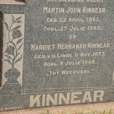 KINNEAR Martin John 1865-1946 &amp; Harriet Herhanah nee V.D. LINDE 1873-1948