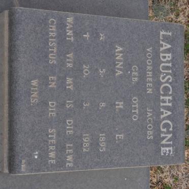 LABUSCHAGNE Anna H.E. voorheen JACOBS nee OTTO 1895-1982