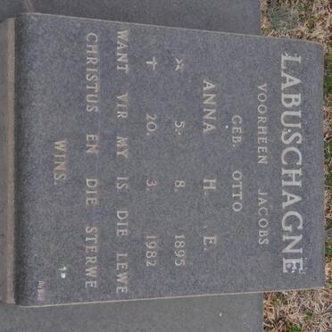 LABUSCHAGNE Anna H.E. voorheen JACOBS nee OTTO 1895-1982