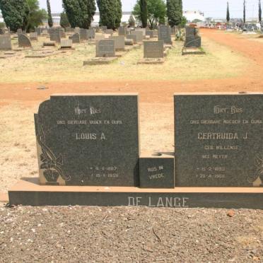 LANGE Louis A., de 1887-1959 &amp; Gertruida J. MEYER nee WILLEMSE 1893-1969
