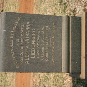 LIEBENBERG Aletta Johanna nee DE BRUYN 1875-1961
