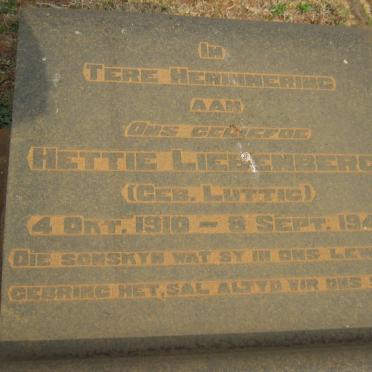 LIEBENBERG Hettie nee LUTTIG 1910-1944