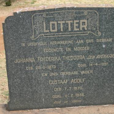 LOTTER Gustaaf Adolf 1870-1958 &amp; Johanna Frederika Theodora AVENARIUS 1873-1951