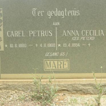 MARÊ Carel Petrus 1880-1968 &amp; Anna Cecilia PIETERS 1884-