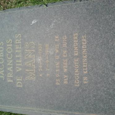 MANS Jacobus Francois de Villiers 1933-1988