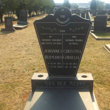 MERWE Johannes Hermanus, van der 1910-1986 &amp; Christina Cornelia 1915-2009
