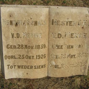 MERWE Hendrik Schalk, v.d. 1859-1926 &amp; Hester G.E. PIENAAR 1858-1932