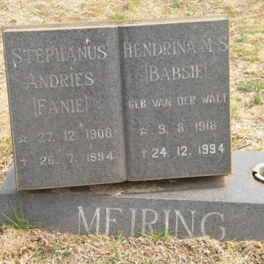 MEIRING Stephanus Andries 1908-1994 &amp; Hendrina M.S. VAN DER WALT 1918-1994