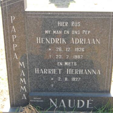 NAUDÉ Hendrik Adriaan 1926-1987 &amp; Harriet Herhanna 1927-