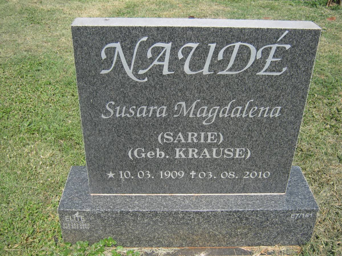 NAUDÉ Susara Magdalena nee KRAUSE 1909-2010