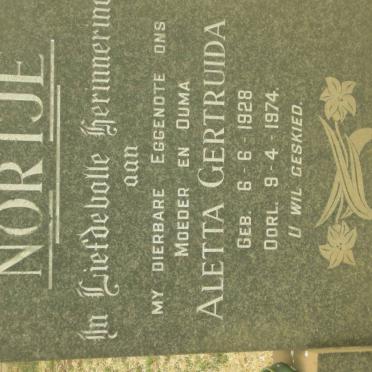 NORTJE Barend Petrus Johannes 1925-1993 &amp; Aletta Gertruida 1928-1974