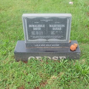 OBOSE Dumalisile David 1946-2006 &amp; Madithupa Sanah 1957-