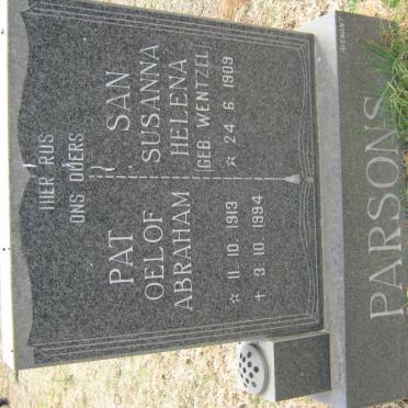 PARSONS Oelof Abraham 1913-1994 &amp; Susanna Helena WENTZEL 1909-