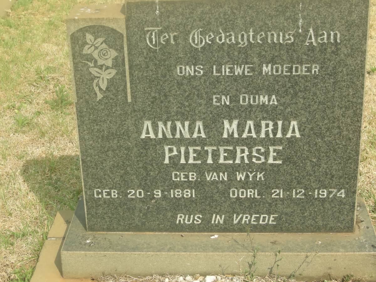 PIETERSE Anna Maria nee VAN WŸK 1881-1974