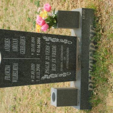 PIETERSE Andries Adriaan Gerhardus 1944-2004 &amp; Francina Wilhelmina 1920-2001