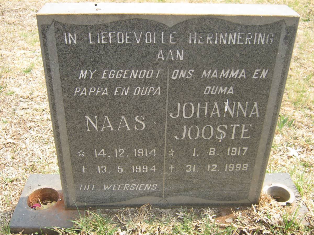 PIETERSE Naas 1914-1994 &amp; Johanna Jooste 1917-1998