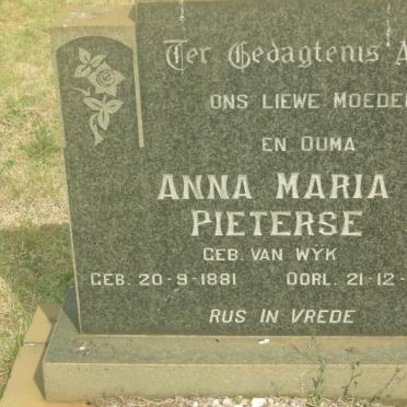 PIETERSE Anna Maria nee VAN WŸK 1881-1974