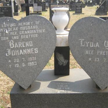 PIENAAR Barend Johannes 1951-1993 &amp; Lydia Yvonne PRETORIUS 1953-