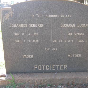 POTGIETER Johannes Hendrik 1874-1959 &amp; Susarah Susanna HATTINGH 1872-1962