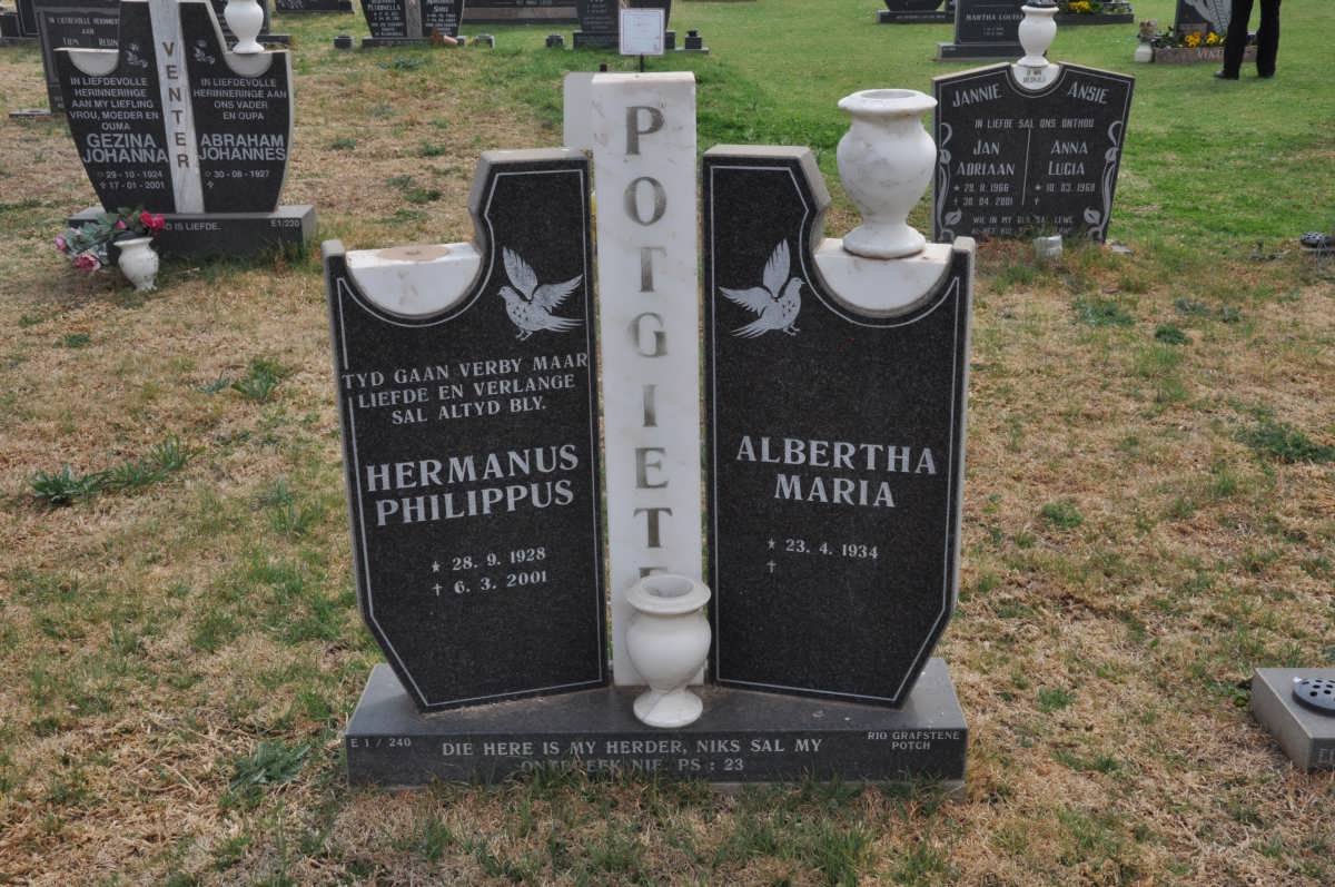 POTGIETER Hermanus Philippus 1928-2001 &amp; Albertha Maria 1934-