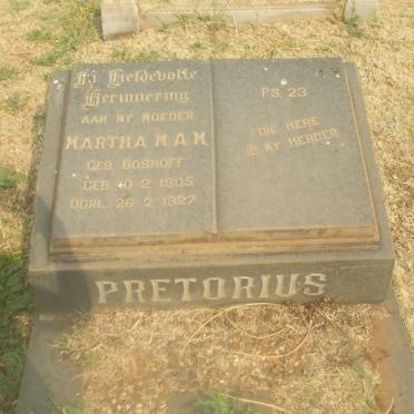 PRETORIUS Martha M.A.M. nee BOSHOFF 1905-1927